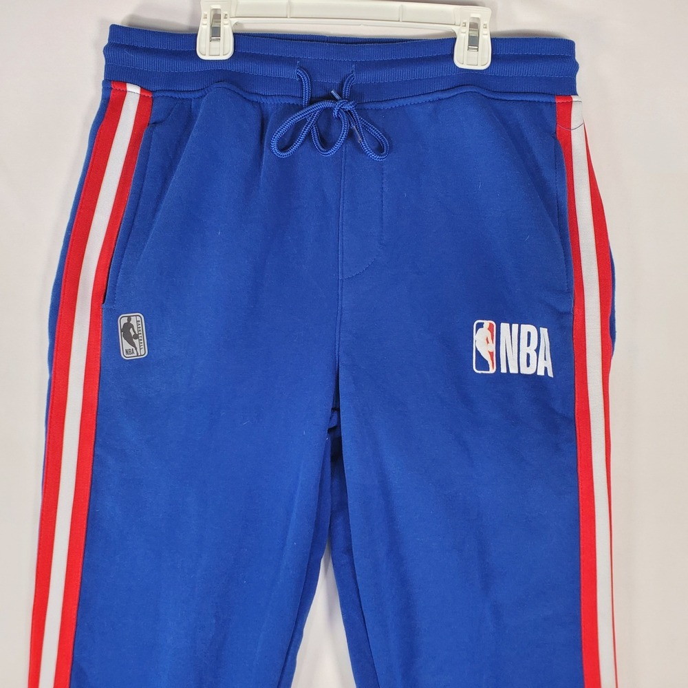 NBA Mens Fleece Jogger Pants Royal Blue Red White Side Stripe Size Medium